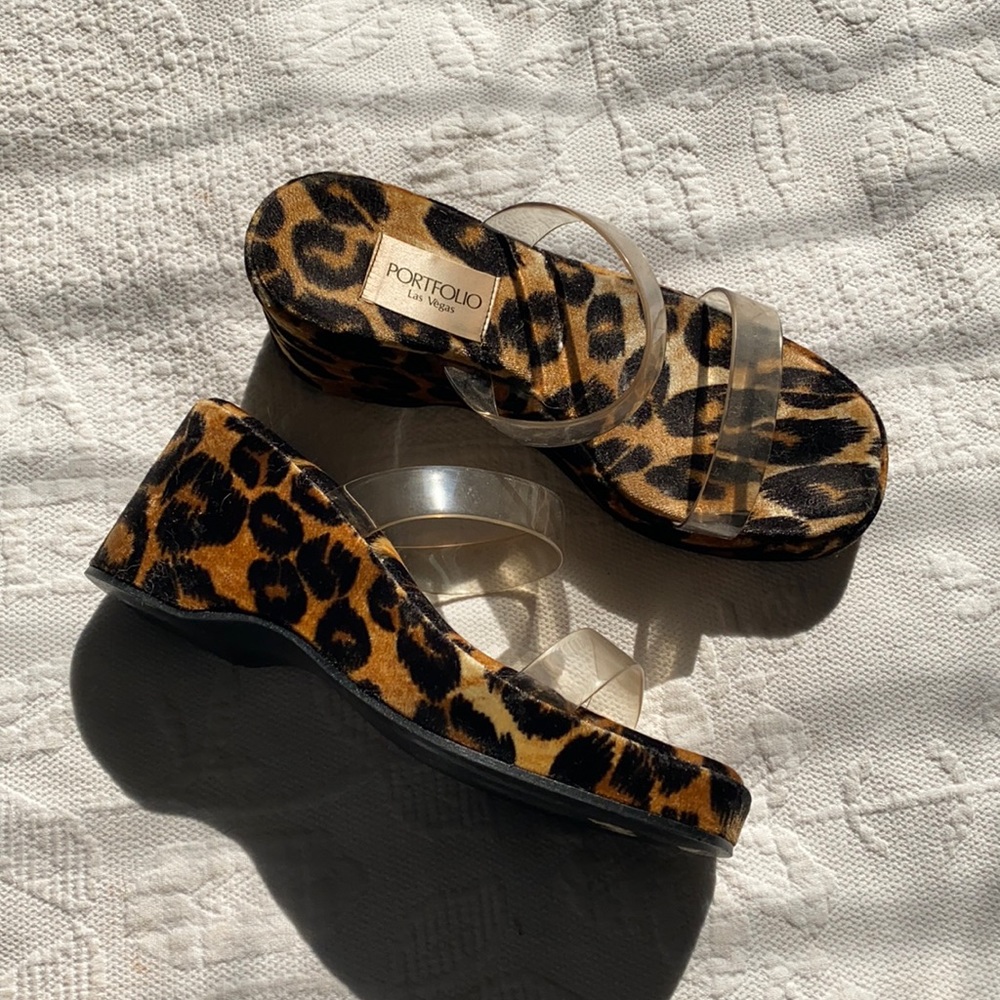 Vintage Portfolio Cheetah and Vinyl 90s Wedge Platform Heels